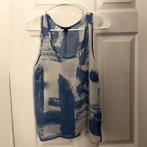 Forever 21 Small Tank Top White & Blue Abstract Design.